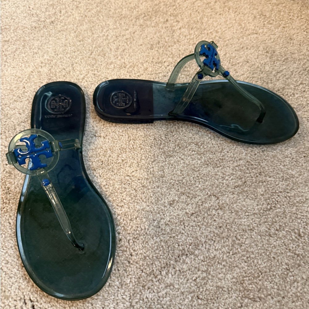 Tory Burch Green Sandals with Decorative Medallion